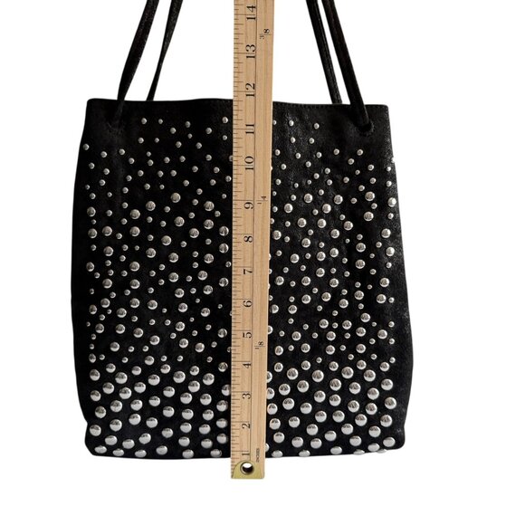 Zara Black Shoulder Bag Studded Design 10"x12"x3" Faux Suede Tote Purse Studs - Picture 3 of 12